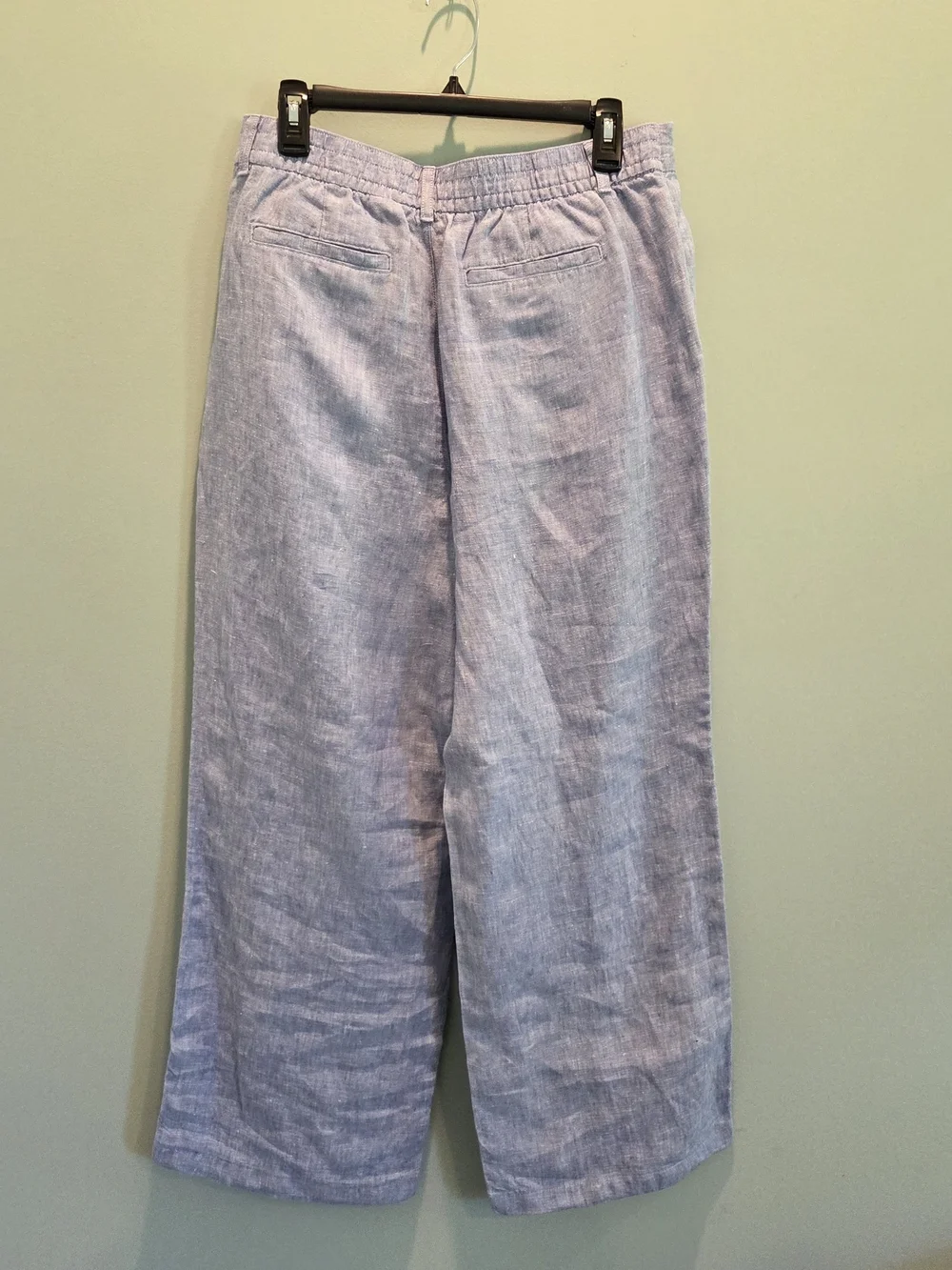 Lands' End High Rise Wide Leg 100% Linen Pleated Pants Size 12 Blue